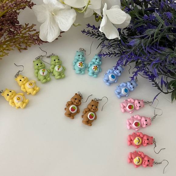 Rose Pink earrings Care Bears Inspired earrings bear rainbow care bear Hot Pink - Picture 5 of 14